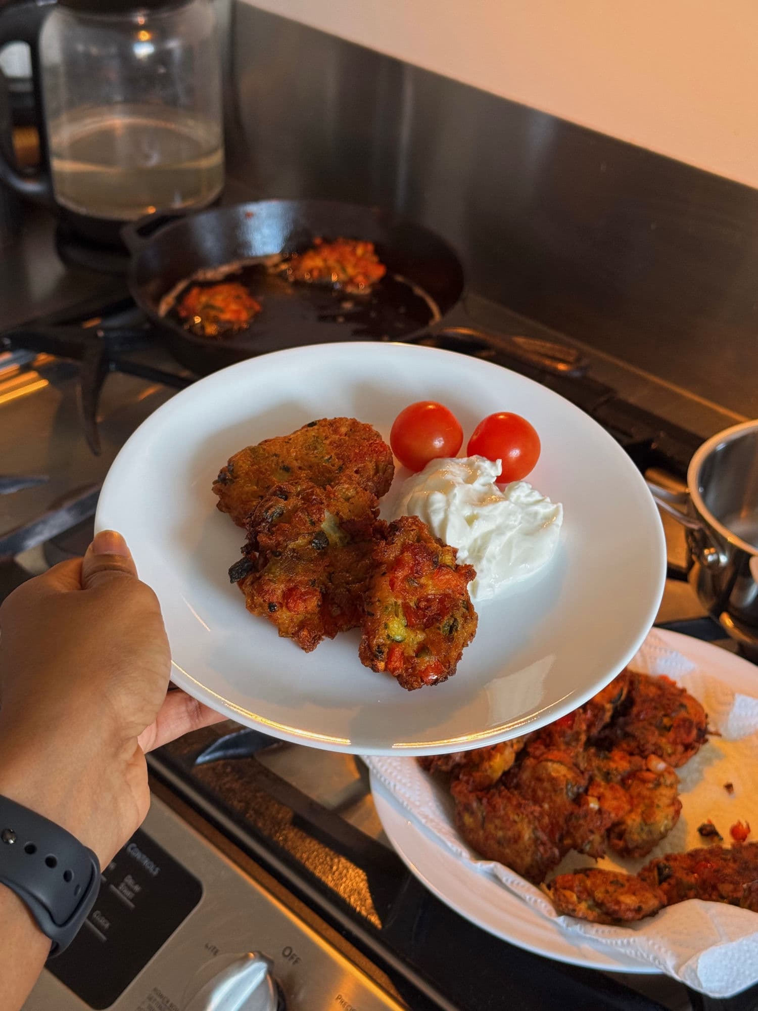 Santorini Fritters with Zucchini, Cucumber, Tomato & Feta